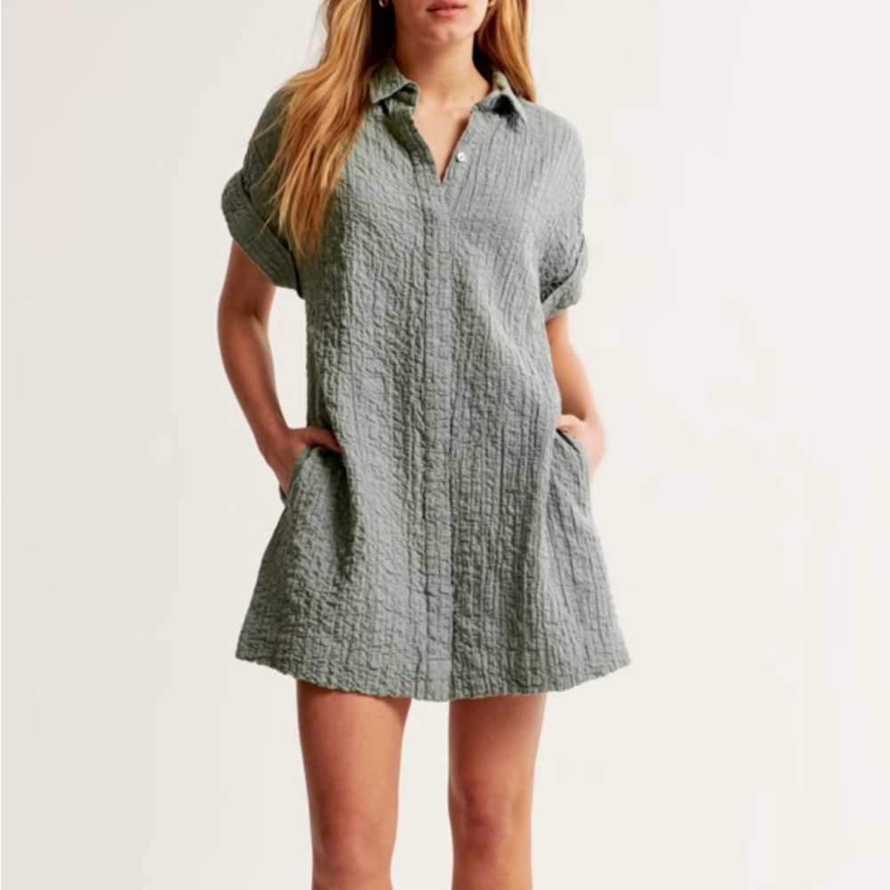 Abercrombie Button Through Shirt Dress Sage Size Small Petite
